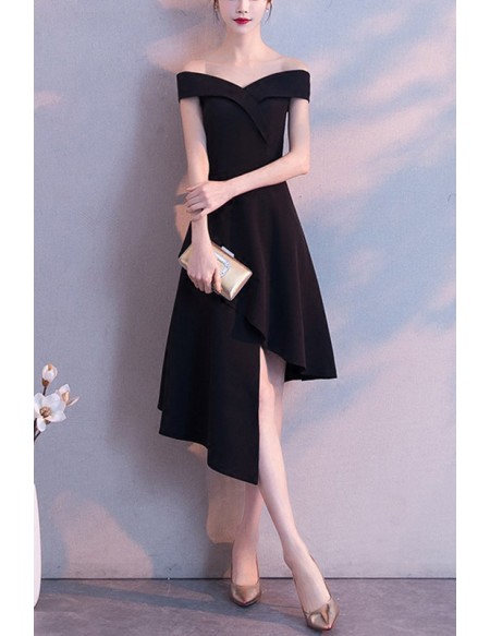 Simple Chic Little Black Semi Formal Dress With Off Shoulder #J1512 ...