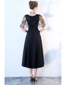 Elegant Black Tea Length Semi Occasion Dress With Dolman Sleeves