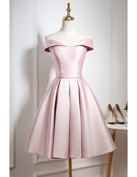 Popular Pink Pleated Satin Homecoming Dress With Off Shoulder