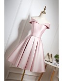 Popular Pink Pleated Satin Homecoming Dress With Off Shoulder
