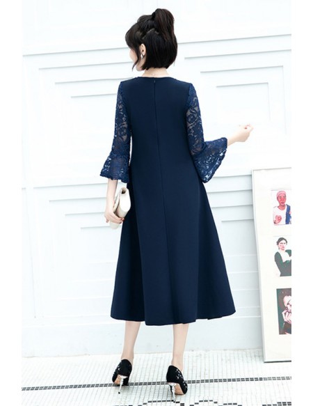 Comfy Natural Waist Summer Outdoor Wedding Guest Dress With Lace Sleeves