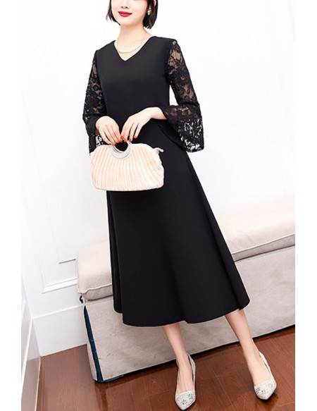 Comfy Natural Waist Summer Outdoor Wedding Guest Dress With Lace Sleeves