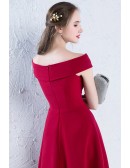 Simple Aline Short Burgundy Hoco Dress Pleated Off Shoulder