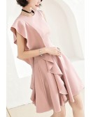 Pink Ruffled Aline Casual Party Dress Semi Formal