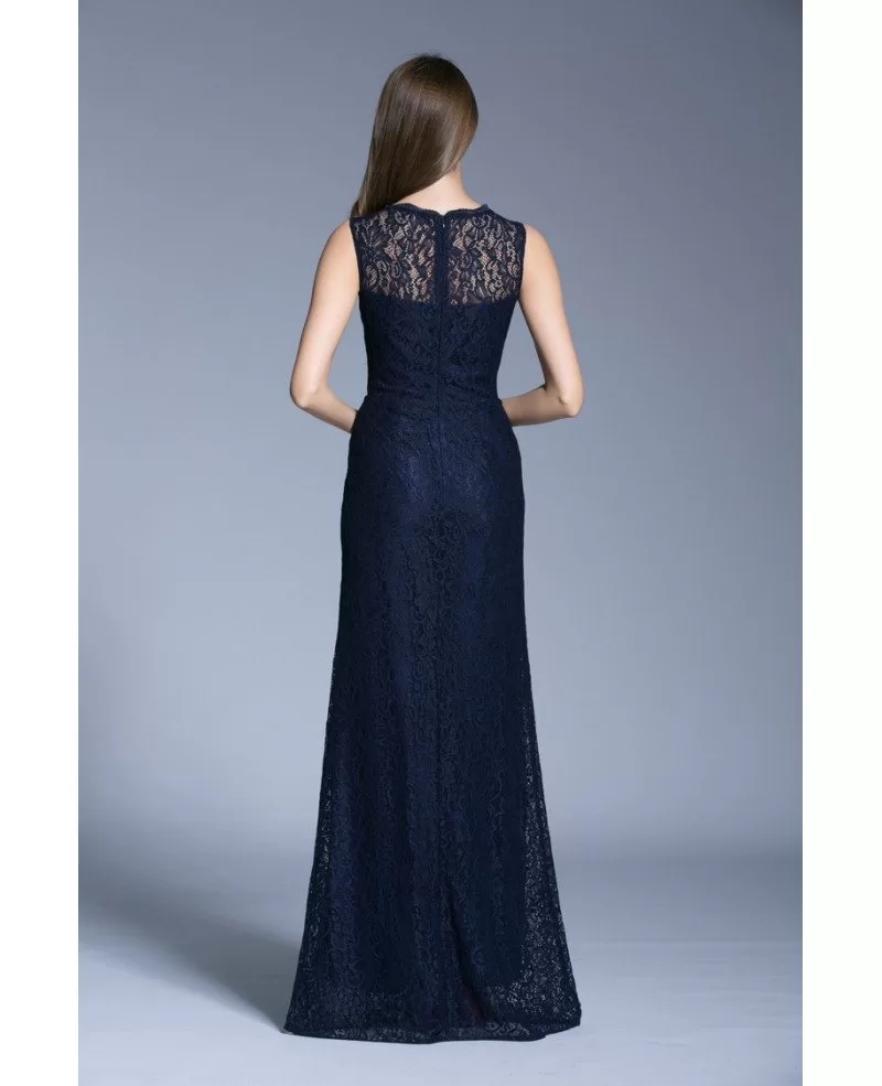 Navy Blue Modest A-Line Lace Floor-Length Formal Dress #CK528 $96 ...