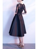 Modest Black Lace Homecoming Dress With Appliques Sleeves