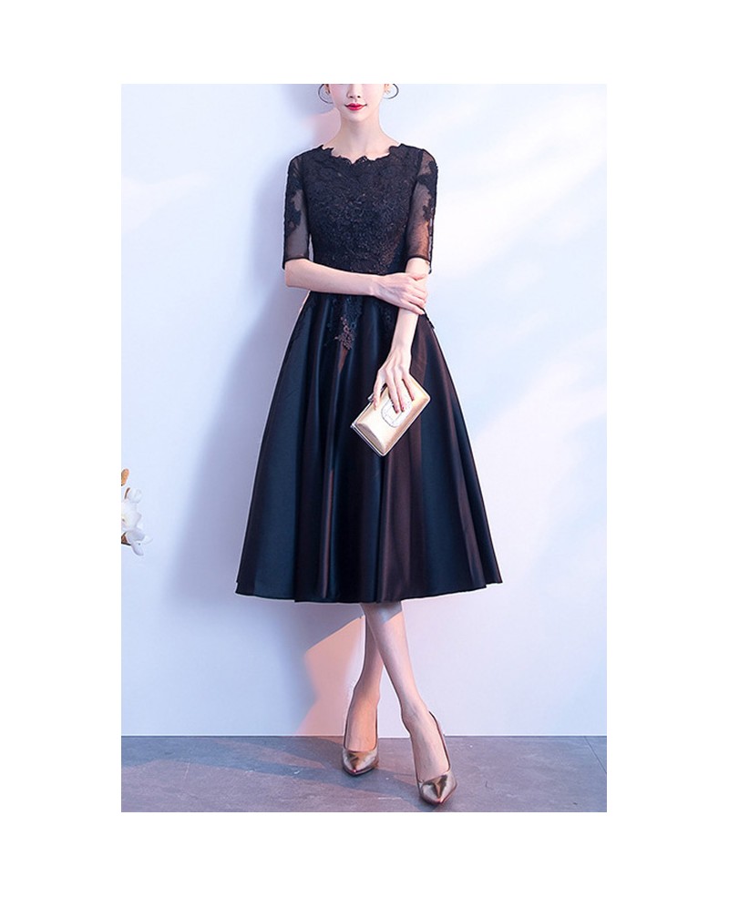 Modest Black Lace Homecoming Dress With Appliques Sleeves #J1523 ...