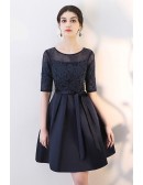 Navy Blue Lace Homecoming Dress With Sash Appliques