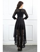 High Low Lace Black Homecoming Dress With Bow Sash