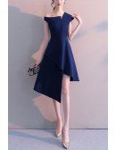 Trendy Blue Simple Hoco Dress With Asymmetrical Shoulder