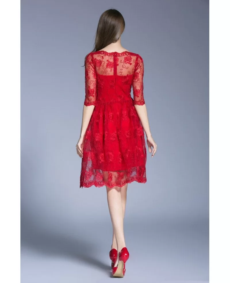 Red Lace Knee-Length Cocktail Dresses ...