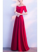 Slim Long Red Formal Dress Simple With Off Shoulder Sleeves