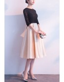 Elegant Champagne With Black Semi Party Dress With Lace Sleeves