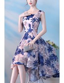 Blue Flowers Sleeveless Aline Hi Lo Homecoming Dress For Parties