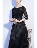 Retro Tea Length Sequined Lace Homecoming Dress With Sleeves