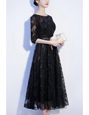 Retro Tea Length Sequined Lace Homecoming Dress With Sleeves