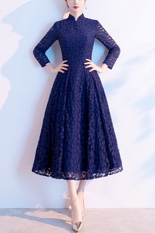 lace off the shoulder long sleeve wedding dress White Sleeves Mermaid Dresses Navy Blue Lace Knee shoulder neckline and Basque Color:Mulberry midi dress online boutique
