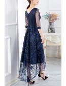 Elegant Fall Tea Length Wedding Guest Dress With Embroidery