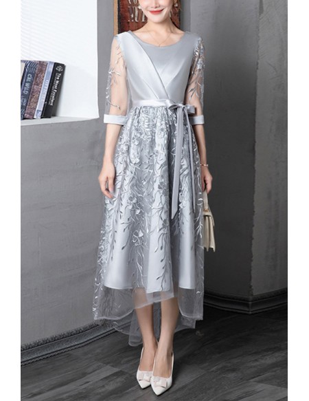 Elegant Fall Tea Length Wedding Guest Dress With Embroidery