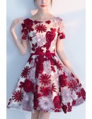 Cute Flowers Homecoming Dance Party Dress With Short Sleeves