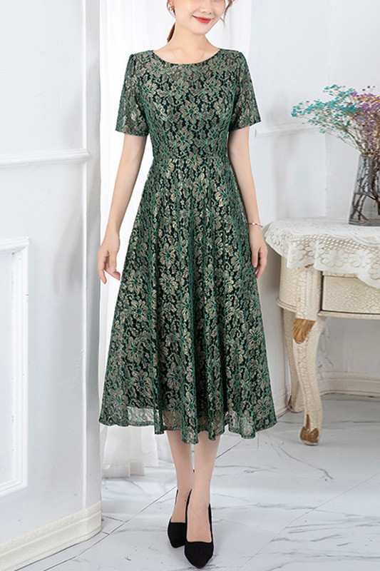 Modest Tea Length Floral Wedding Guest Dress With Short Sleeves #J1542 ...