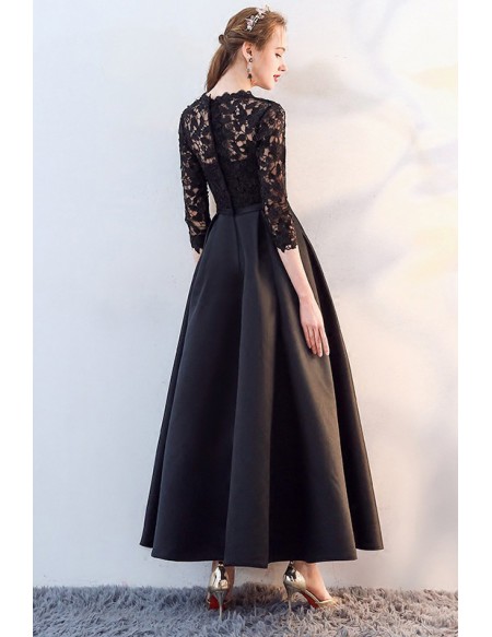 Elegant Maxi Long Black Homecoming Dress With Lace Sleeves