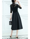 Modest Navy Semi Formal Wedding Guest Dress With Lace Turtle Neck