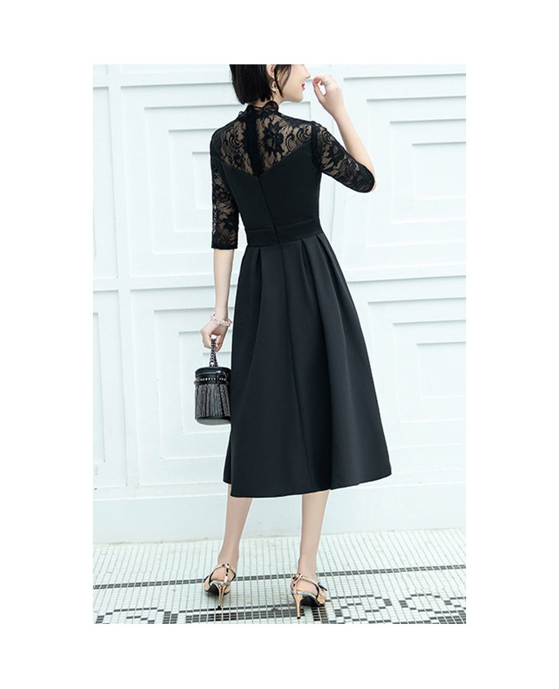 Modest Navy Semi Formal Wedding Guest Dress With Lace Turtle Neck # ...
