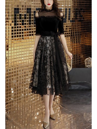 Elegant Black Lace Hoco Dress Knee Length Party Dress