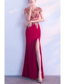 Slim Long Sexy Split Front Formal Dress With Embroidery