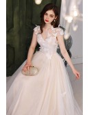 Elegant Long Tulle Pleated Prom Party Dress With Butterflies