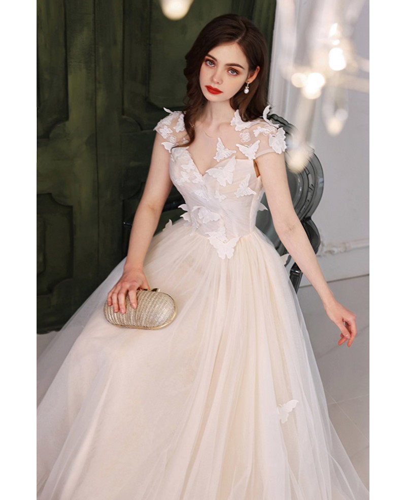 Elegant Long Tulle Pleated Prom Party Dress With Butterflies #T21045 ...