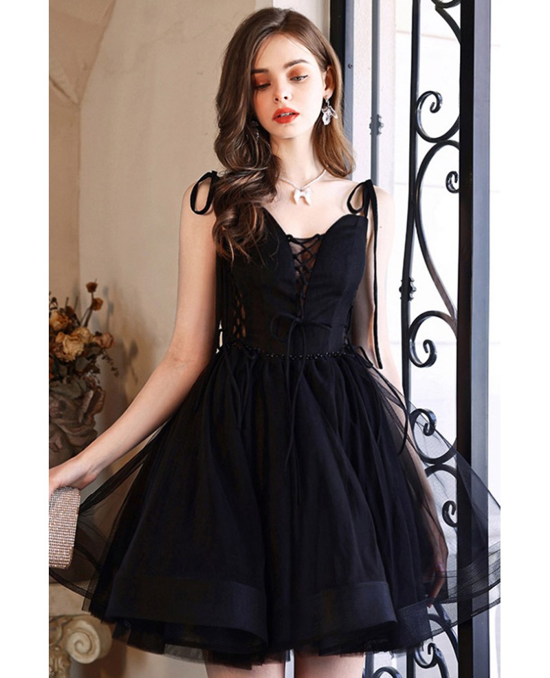 Little Black A Line Short Tulle Graduation Party Dress With Corset ...