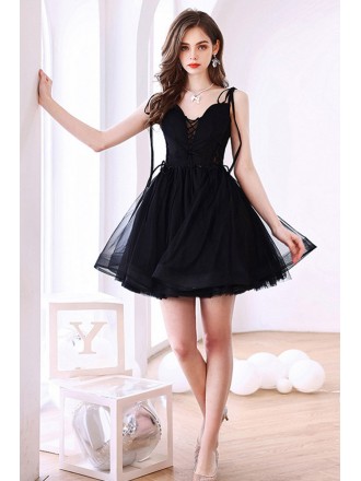 Little Black A Line Short Tulle Graduation Party Dress With Corset Bodice