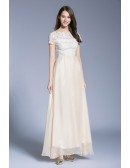 Feminine A-Line Lace Organza Long Prom Dress With Short Sleeves