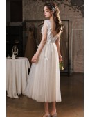 Tea Length White Tulle Prom Dress With Buttflies