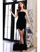 Simple Black Long See Through Skirt Party Dress Strapless