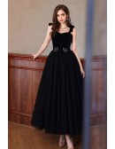 Formal A Line Long Black Party Dress With Beaded Bows