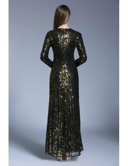 Chic Sheath Sequined Evening Dresses With Long Sleeves