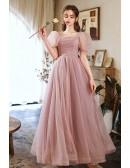 Gorgeous Long Pink Square Neck Prom Dress With Beading Pleated Top