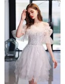 Off Shoulder Fluffy Feather Sequin Short Homecoming Dress