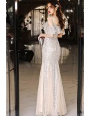 Sparkly Sequin Mermaid Tight Prom Dress With Off Shoulder Sleeves