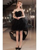 Little Black Short Feather Homecoming Prom Dress Strapless For Girls