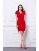Sexy Sheath V-neck Wedding Guest Dresses With Feather