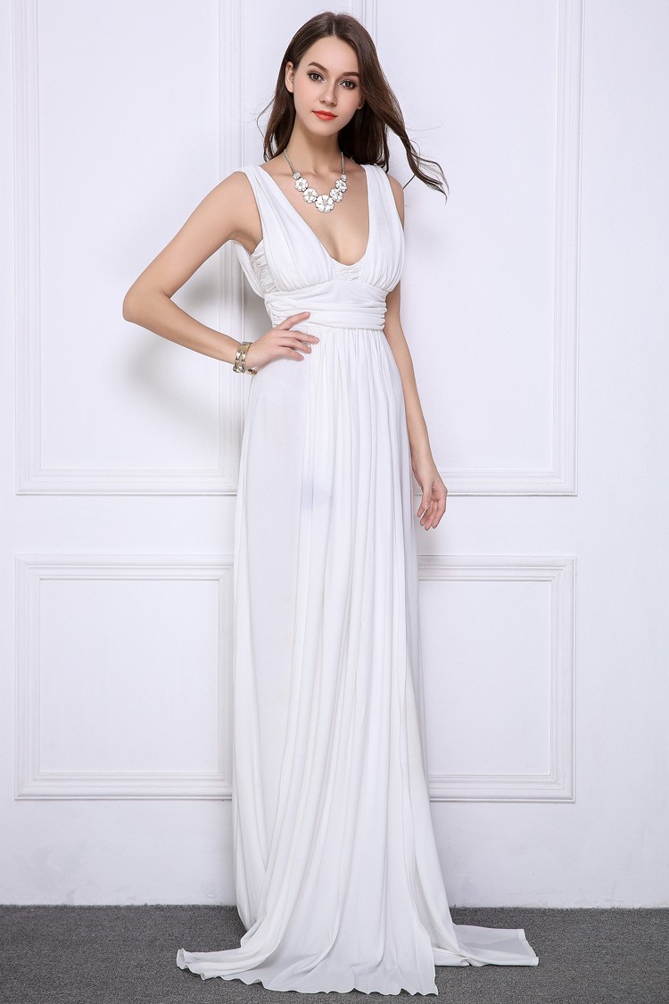 Elegant Goddess A-Line V-neck Chiffon Evening Dress With Ruffle #CK143 ...