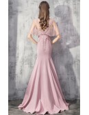 Luxury Mermaid Pink Formal Dress With Beaded Cape Sleeves
