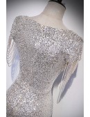Sparkly Full Sequins Slim Mermaid Evening Dress Vneck