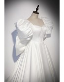 French Romantic White Satin Formal Prom Dress With Big Bow In Back
