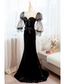 Elegant Mermaid Long Black Evening Dress With Puffy Sleeves