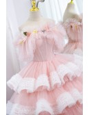 Super Cute Princess Big Ballgown Pink Prom Dress With Ruffles
